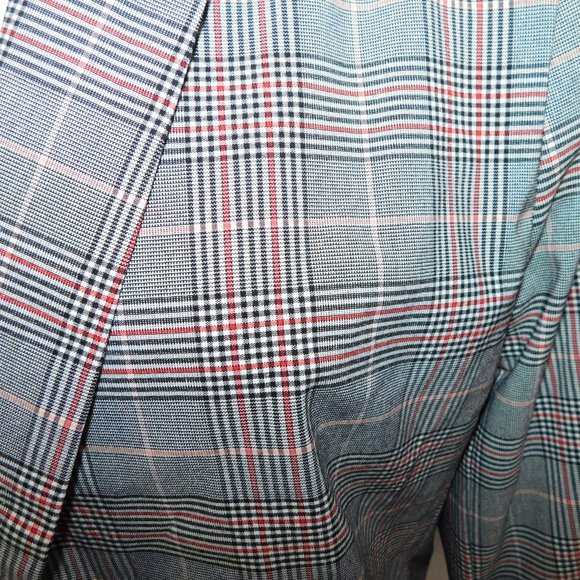 Jules & Leopold Womens L Black White Red Plaid Check Blazer 3/4 Sleeve Preppy - Picture 6 of 12